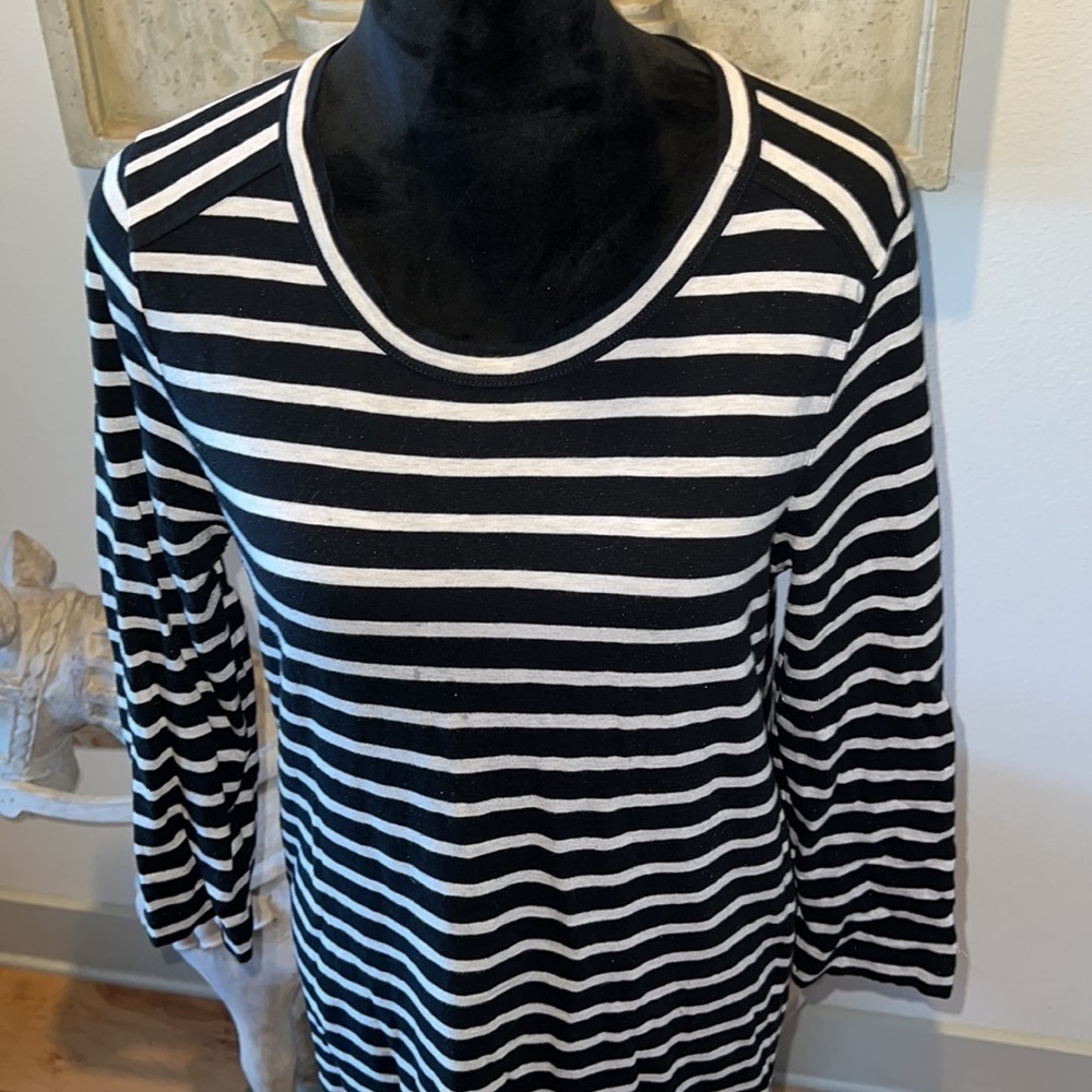 J. Crew black ivory striped shift dress side ling zippers Sz M - Picture 3 of 11